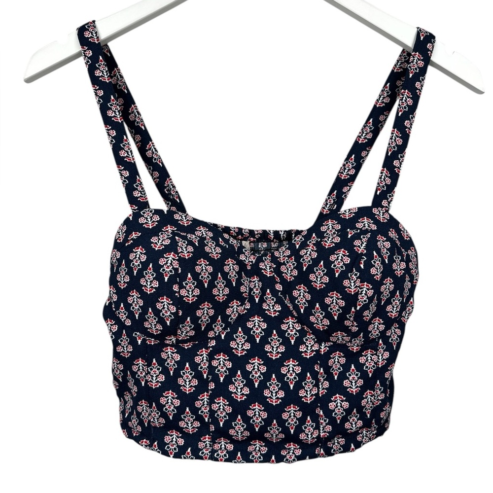 Band of Gypsies Navy Blue Red Floral Bustier Cropped Tank Top Small NWT NEW
